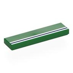 LEGO part 2431pr0089 Tile 1 x 4 with White/Dark Blue/White Stripes print in Dark Green/ Green