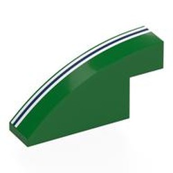LEGO part 3573pr0003 Brick Curved 1 x 4 x 1 2/3 No Studs with White/Dark Blue/White Stripes print in Dark Green/ Green