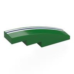 LEGO part 11153pr0011 Brick Curved 4 x 1 No Studs with White/Dark Blue/White Stripes print in Dark Green/ Green