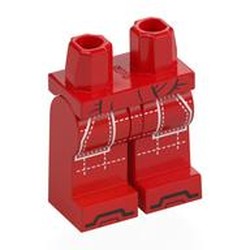 LEGO part 970c22pr0029 Hips and Red Legs with White Pockets, Stitches, Black Toes print in Bright Red/ Red