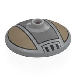 LEGO part 43898pr0010 Dish 3 x 3 Inverted [Radar] with Dark Tan Panels (Embo Hat) Print in Medium Stone Grey/ Light Bluish Gray
