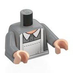 LEGO part 973c14h02pr0012 Torso, Maid Outfit, Striped Shirt, White Collar, White Apron print, Light Bluish Gray Arms, Light Nougat Hands in Medium Stone Grey/ Light Bluish Gray