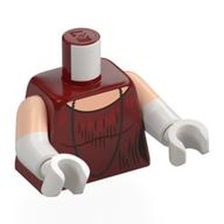 LEGO part 973g02c27h27pr0002 Torso, Dual Molded Arms with Dress, Gold/Dark Bluish Grey Striped Decorations, Light Nougat Chest, Black Beaded Necklace print, Light Nougat Sleeves Pattern, White Arms and Hands in Dark Red