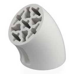 LEGO part 5057 Brick Round 3 x 3 D. Tube with 45° Elbow and Axle Holes (Crossholes) at Each End in White