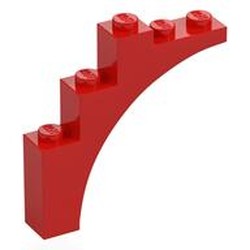 LEGO part 14395 Brick Arch 1 x 5 x 4 [Continuous Bow, Raised Underside Cross Supports] in Bright Red/ Red