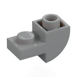 LEGO part 5847 Brick Curved Inverted 1 x 2 with 1 x 1 Cutouts in Medium Stone Grey/ Light Bluish Gray