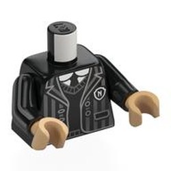 LEGO part 973c03h70pr0008 Torso, Black Arms, Warm Tan Hands with Print in Black
