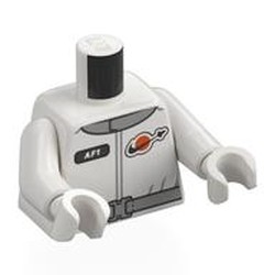 LEGO part 973c27h27pr0029 Torso, Space Suit, Classic Space Logo, Black Tag, Light Bluish Grey Belt print, White Arms and Hands in White