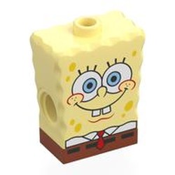 LEGO part 118901pr0001 Minifig Body Special, SpongeBob with White/Bright Light Blue Eyes, White Shirt, Red Tie, Reddish Brown Pants print in Cool Yellow/ Bright Light Yellow