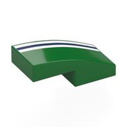 LEGO part 11477pr0057 Brick Curved 2 x 1 No Studs [1/2 Bow] with White/Dark Blue/White Stripes print in Dark Green/ Green