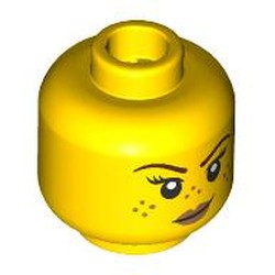 LEGO part 3626cpr2589 Minifig Head, Freckles, Peach Lips, Smirk / Left Eye Winking in Bright Yellow/ Yellow