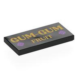 LEGO part 87079pr0224 Tile 2 x 4 with Gold 'GUM-GUM FRUIT', print in Black