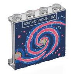 LEGO part 60581pr0045 Panel 1 x 4 x 3 [Side Supports / Hollow Studs] with 'Whirlpool Galaxy' Print in Transparent/ Trans-Clear