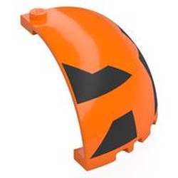 LEGO part 8010pr0006 Panel 5 x 5 x 3 1/3 Corner, Curved Top with Black Shapes print in Bright Orange/ Orange