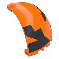 LEGO part 8010pr0007 Panel 5 x 5 x 3 1/3 Corner, Curved Top with Black Shapes print in Bright Orange/ Orange