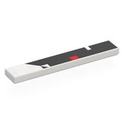 LEGO part 6636pr0021 Tile 1 x 6 with Black Shape, Red Rectangle print in White