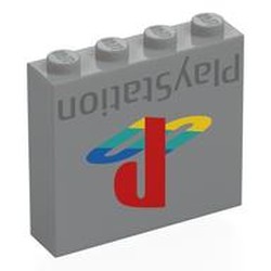 LEGO part 49311pr0022 Brick 1 x 4 x 3 with 'PlayStation', Logo Print in Medium Stone Grey/ Light Bluish Gray