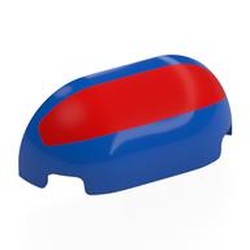 LEGO part 7906pr0003 Brick Round, Curved Triple 1 x 3 x 1 with Red Print in Bright Blue/ Blue