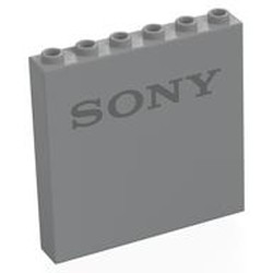 LEGO part 59349pr0042 Panel 1 x 6 x 5 with Dark Bluish Grey 'SONY' Print in Medium Stone Grey/ Light Bluish Gray