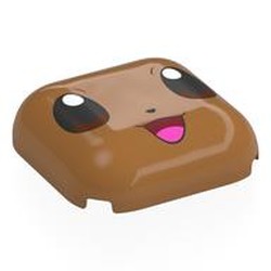 LEGO part 7521pr0002 Brick Round, Curved 4 x 4 with Eevee Face, Black/Reddish Brown Eyes, Open Mouth, Dark Pink Tongue print in Medium Nougat