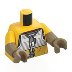 LEGO part 973g01c11h11pr0001 Torso, Dual Molded Arms with Yellow Sleeves Pattern, Dark Tan Arms and Hands with Print in Bright Yellow/ Yellow