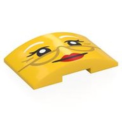 LEGO part 78522pr0016 Brick Curved 4 x 6 Double, 2 x 4 Cutout with Face, White Eyebrows, Gold Glasses, Red Lips Print in Bright Yellow/ Yellow
