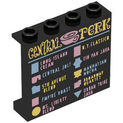 Panel 1 x 4 x 3 [Side Supports / Hollow Studs] with Central Perk Menu print