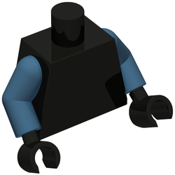 Torso Armor, Gold Lines, Samurai Emblem Print, Dark Blue Arms, Black Hands