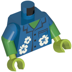 Torso, Dual Molded Arms, Shirt with White Flowers, Bright Green Chest print, Blue Sleeves Pattern, Bright Green Arms, Lime Hands (973g28c06h18pr7034)