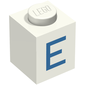 Brick 1 x 1 with Blue 'E' Print (Bold Font)