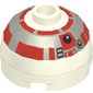 Brick Round 2 x 2 Dome Top, Blocked Open Stud, Bottom Axle Holder with Silver and Red Astromech Droid Print (R5-D4)