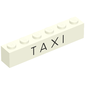 Brick 1 x 6 without Bottom Tubes with Cross Side Supports with 'TAXI' Thin Print