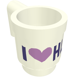 LEGO PART 3899pr0007 Equipment Cup Mug with Black I Heart HLC Print Rebrickable Build with LEGO