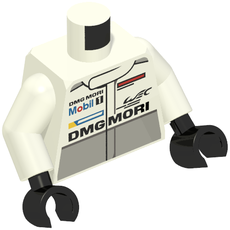 Torso Racing Jacket, Light Bluish Gray Band, Mobil 1 and DMG MORI Logo's / PORSCHE, DMG MORI, and Comm Device (Radio) on Back Print, White Arms, Black Hands (973c27h03pr9999)