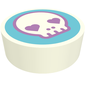 Tile Round 1 x 1 with Skull, Lavender Hearts for Eyes on Medium Azure Background print