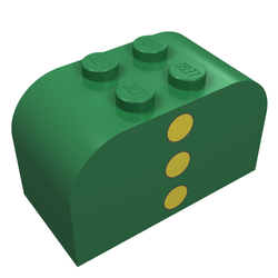 Brick Curved 2 x 4 x 2 Double with 3 Yellow Dots Print