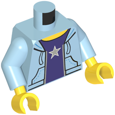 Torso Hooded Sweatshirt Open with Purple Shirt, Silver Star Print, Bright Light Blue Arms, Yellow Hands (973c29h01pr3434)