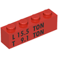 Brick 1 x 4 with Black 'L 15.5 TON' and 'T 9.1 TON' Print