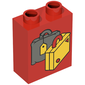 Duplo Brick 1 x 2 x 2 with Suitcases Yellow and Dark Gray Print