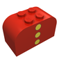 Brick Curved 2 x 4 x 2 Double with 3 Yellow Dots Print