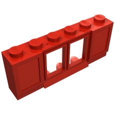 Window 1 x 6 x 2 with Shutters (old type) with Extended Lip and Solid Studs, with Fixed Glass (646ac01)