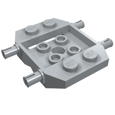 Vehicle Base 4 x 4 x 2/3 with Wheel Clip Pins, Wedge, 2 x 2 Recessed Center with Hole (24326)