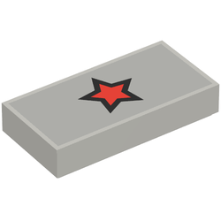Tile 1 x 2 with Red Star with Black Outline Print