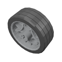 Wheel 36.8 x 14 ZR with Axle Hole, 3 Pin Holes, and Black Rubber Tyre Glued On