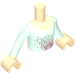 Minidoll Torso Girl with Light Aqua Long Sleeve Blouse with Dots and Star Print, Light Nougat Hands