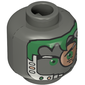 Minifig Head Insectoid, Green Hair, Copper Eyepiece and Headset Print [Blocked Open Stud]