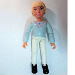 Belville Figure Articulated Elbows, Child, Female, Light Yellow Hair, White Pants, Bright Light Blue Top with Dark Pink Trim and Necklace Print