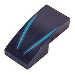 LEGO part 11477pr0024 Slope Curved 2 x 1 No Studs with Dark Turquoise Lines print in Black