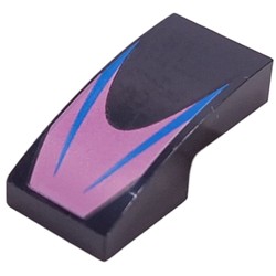 LEGO part 11477pr0032 Slope Curved 2 x 1 No Studs with Blue Lines on Dark Pink Background print in Black