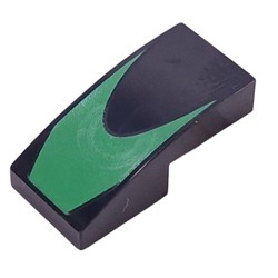 LEGO part 11477pr0038 Slope Curved 2 x 1 No Studs with Bright Green Shape print in Black